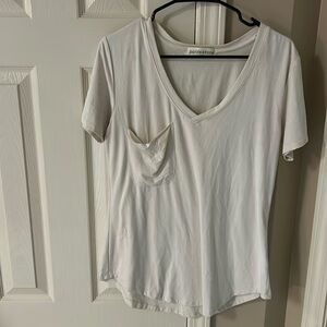 Pants store V-neck, suede short sleeve top